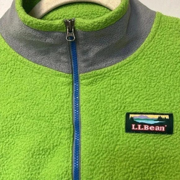 L.L. Bean neon green grey halo zip fleece  pullover - Picture 2 of 7